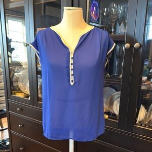 Blue Sheer Button-Down Women's Blouse
